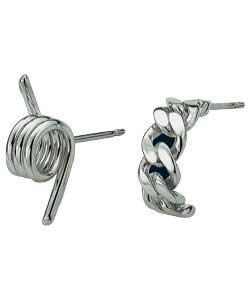 sterling Silver Gents Barb Wire and Chain Link Earrings