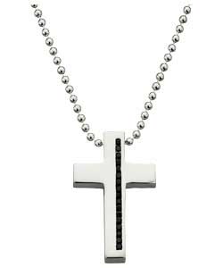 sterling Silver Gents Black Cubic Zirconia Cross Pendant