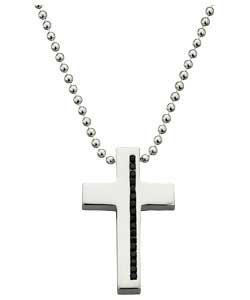 Silver Gents Black Cubic Zirconia Cross Pendant