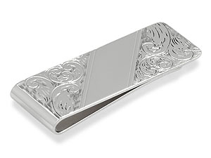 sterling Silver Hand Engraved Money Clip 011817