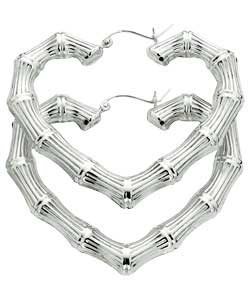 sterling Silver Heart Bamboo Creole Earrings