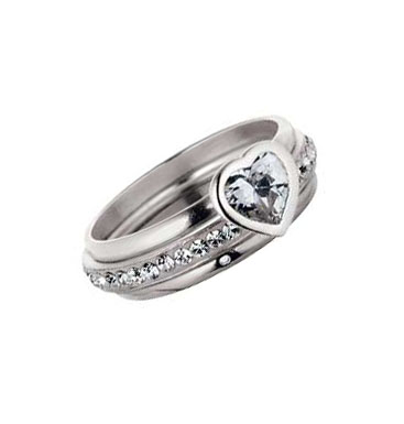 Sterling Silver Heart Crystal Band Stacker Rings