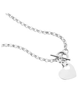 sterling Silver Hollow Belcher T-Bar Necklet with Heart