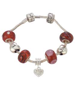 Sterling Silver I Love You Bead Bracelet - Red