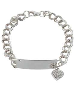 Sterling Silver ID Heart Charm Drop Bracelet