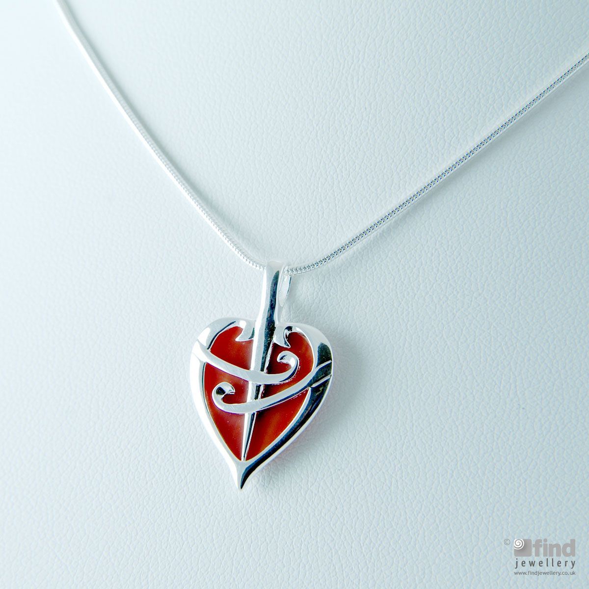 Sterling Silver Imitation Red Coral Heart Pendant