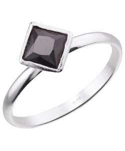 Sterling Silver Jet Square Stacker Ring