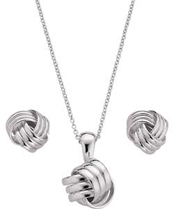 Sterling Silver Knot Pendant and Earring Set