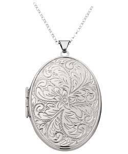 Sterling Silver Large Fancy Oval Locket Pendant