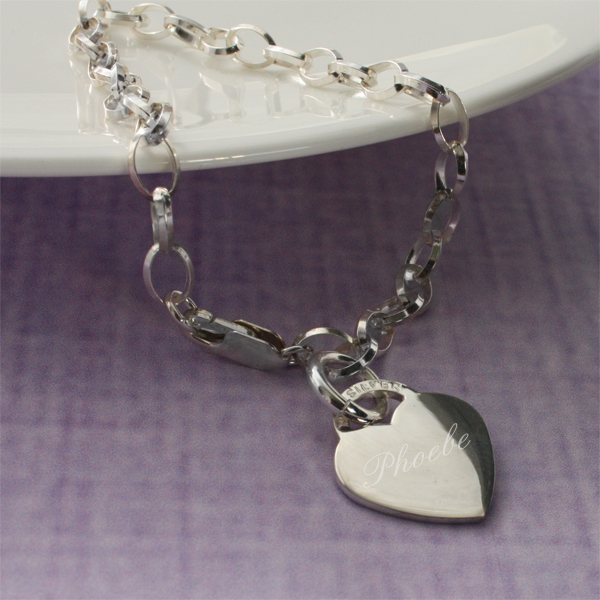 Silver Link Bracelet With Heart in