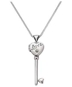 Sterling Silver Love Heart Diamond Key Locket Pendant
