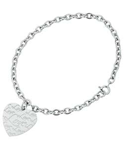 Sterling Silver Love Script Heart Charm Bracelet