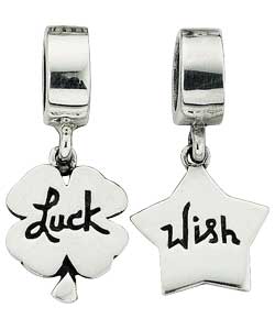 sterling Silver Lucky Clover Drop Charm and Wish Charm