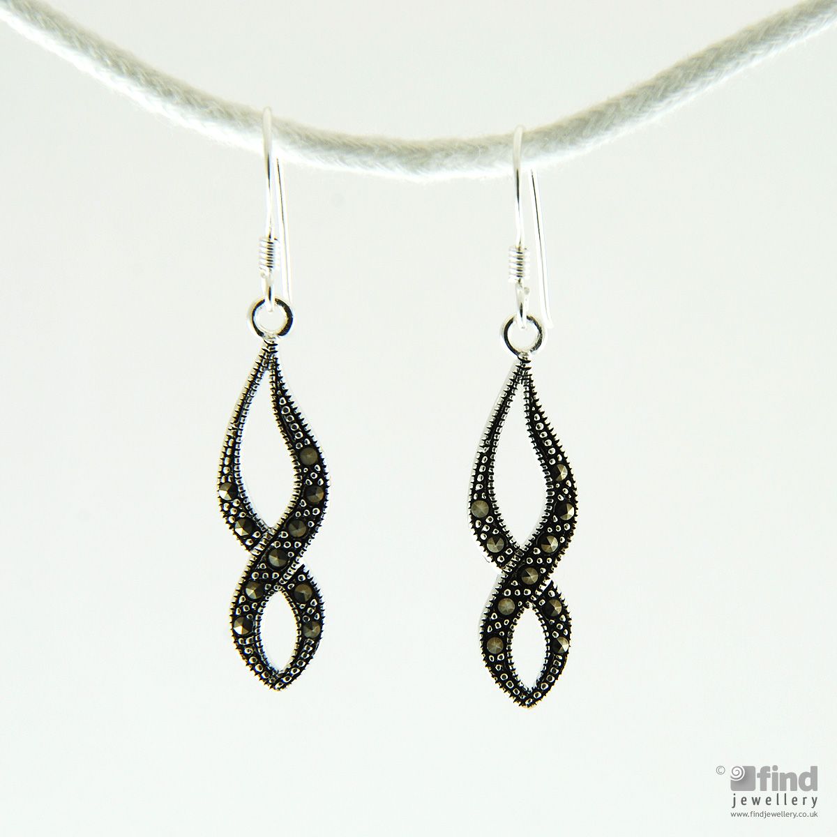 Silver Marcasite Drop Twist Earrings