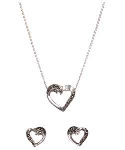 Sterling Silver Marcasite Heart Pendant and