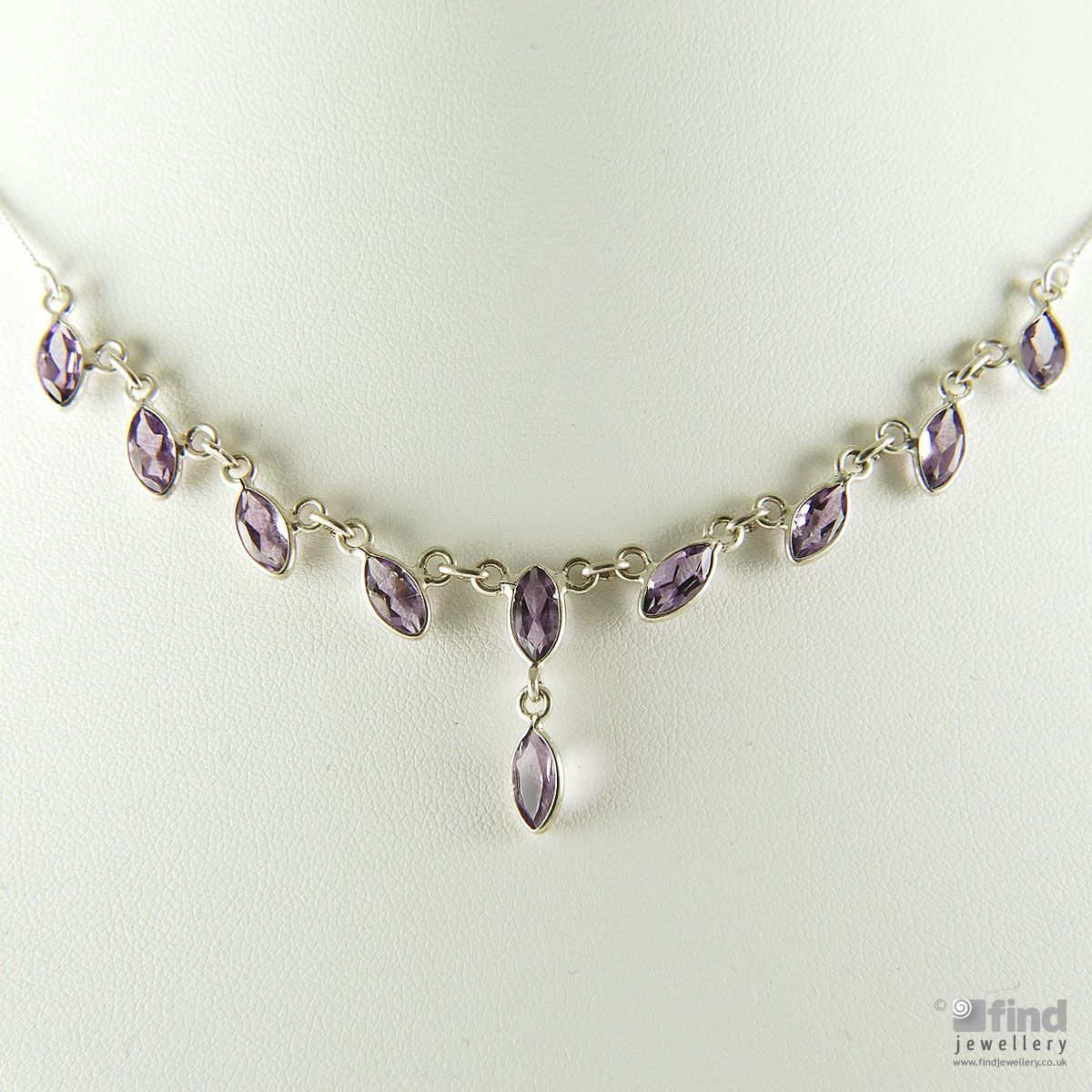 Sterling Silver Marquise Amethyst Necklace