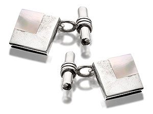 Sterling Silver Mother Of Pearl Chain Cufflinks