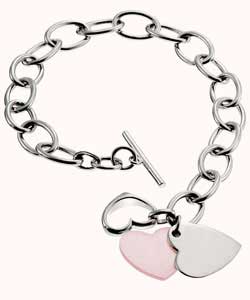 Sterling Silver Mother of Pearl Heart T-Bar Bracelet