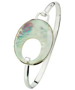 Sterling Silver Mother of Pearl Oval Clasp Bangle