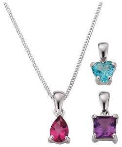 Sterling Silver Multi Gem Pendant Set