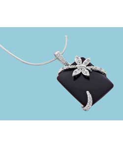 Silver Onyx and Cubic Zirconia Dragonfly Pendant