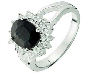 Sterling Silver Oval Black Sapphire and Cubic Zirconia Ring