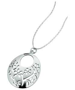 sterling Silver Oval Flower Cut Out Flower Pendant