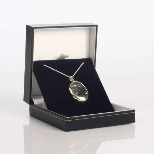 Silver Oval Locket Necklace with