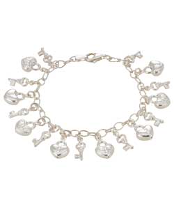 Sterling Silver Padlock Heart Key Charm Bracelet