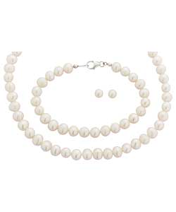 Sterling Silver Pearl Necklet, Bracelet and Earrings Set