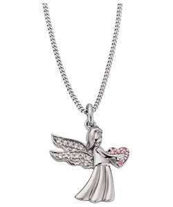 Sterling Silver Pink and White Cubic Zirconia Angel Pendant