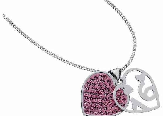 Sterling Silver Pink Crystal 16th Heart Pendant