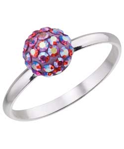 Sterling Silver Pink Crystal Ball Stacker Ring