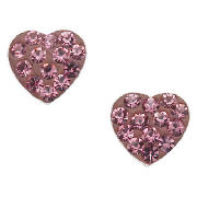 Sterling Silver Pink Crystal Heart Stud Earrings