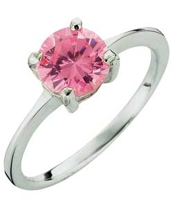 Sterling Silver Pink Cubic Zirconia Childrens Ring