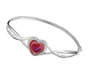 sterling Silver Pink Cubic Zirconia Heart Bangle