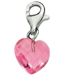 Sterling Silver Pink Cubic Zirconia Heart Charm