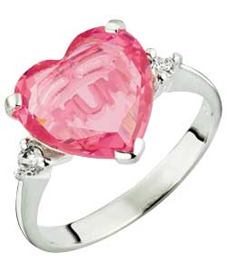 Sterling Silver Pink Cubic Zirconia Heart  Mum Ring