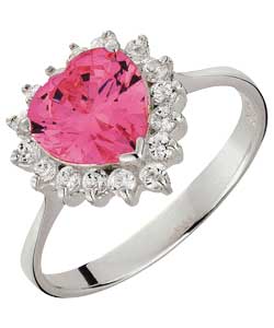 Sterling Silver Pink Cubic Zirconia Heart Ring