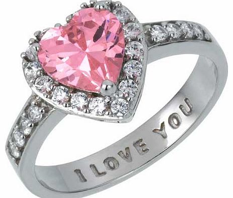 Sterling Silver Pink Cubic Zirconia I Love You
