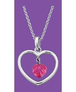 sterling Silver Pink Cubic Zirconia Open Heart Pendant