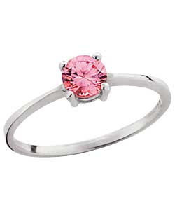 Sterling Silver Pink Cubic Zirconia Solitaire Ring