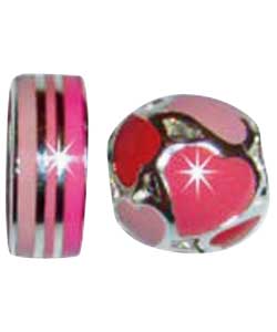 Sterling Silver Pink Enamel Charms - Heart and Spacer