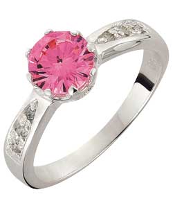 Sterling Silver Pink Solitaire Cubic Zirconia Ring