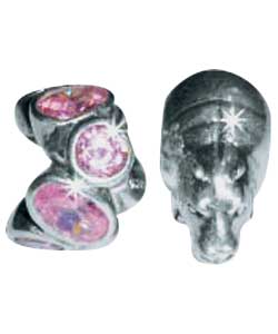 Sterling Silver Pink Stone Set Charm and Hippo - Set of 2