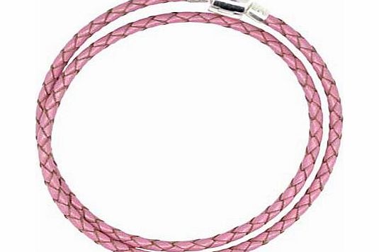 Sterling Silver Pink Two Row Leather Carrier 19cm