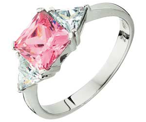 Sterling Silver Princess Cut Pink/ White Cubic