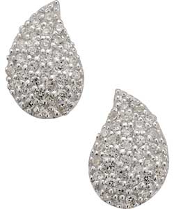 Sterling Silver Raindrop Pave Earrings
