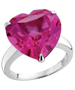 sterling Silver Raspberry Cubic Zirconia Heart Ring