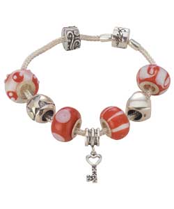 Sterling Silver Red and White Charm Bead Bracelet